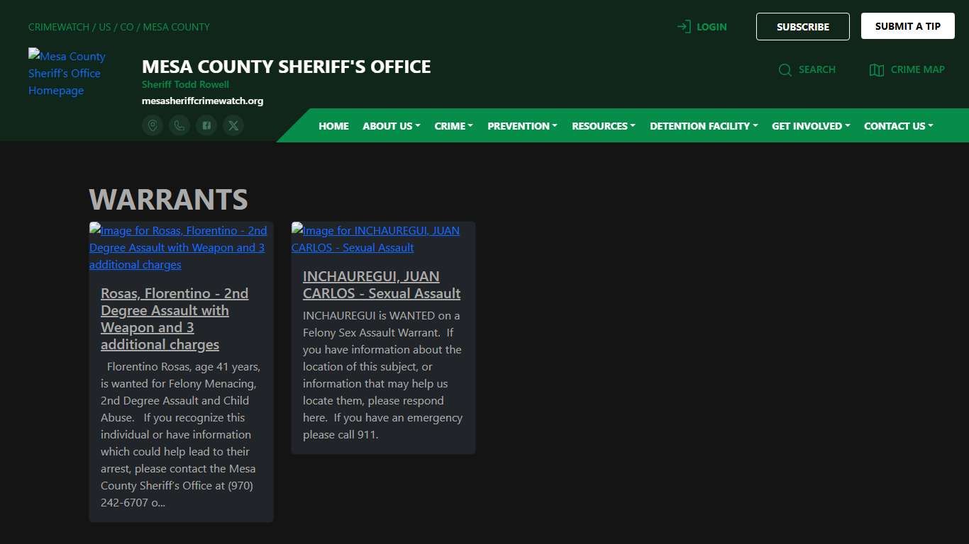 Mesa County Sheriff's Office Warrants CRIMEWATCH
